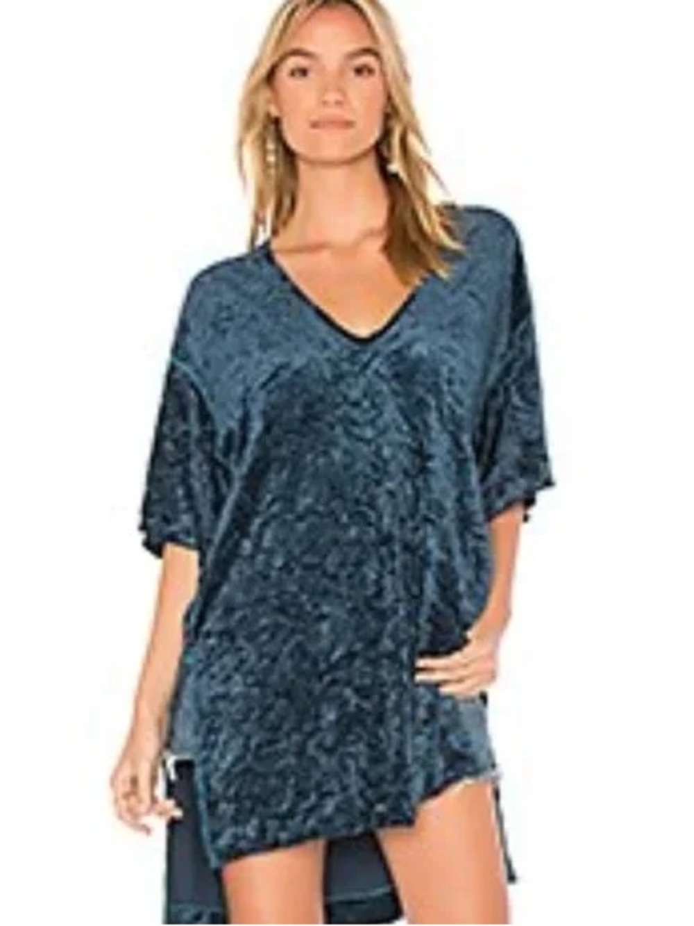 We The Free Deep Teal Crushed Velvet Tunic Top.